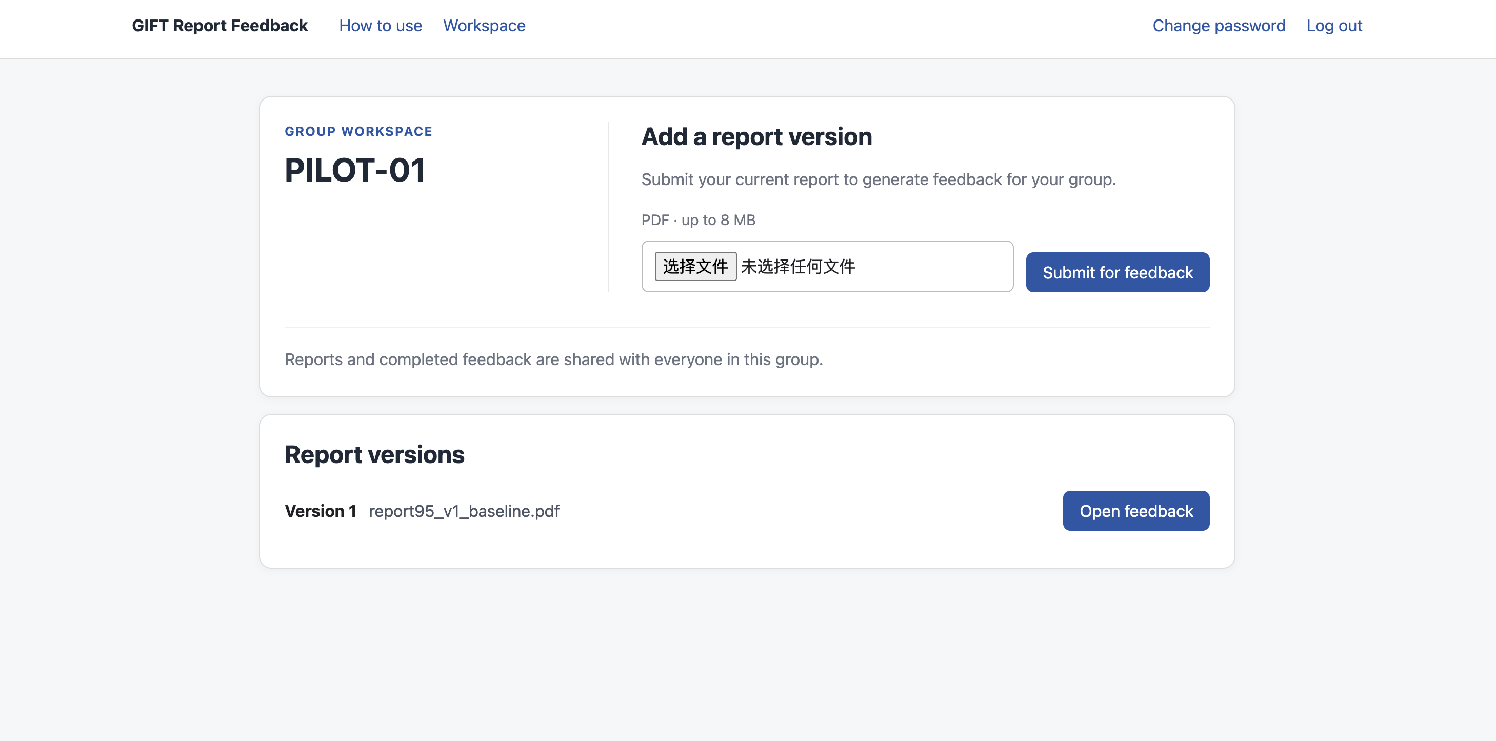 The group workspace before a report is selected