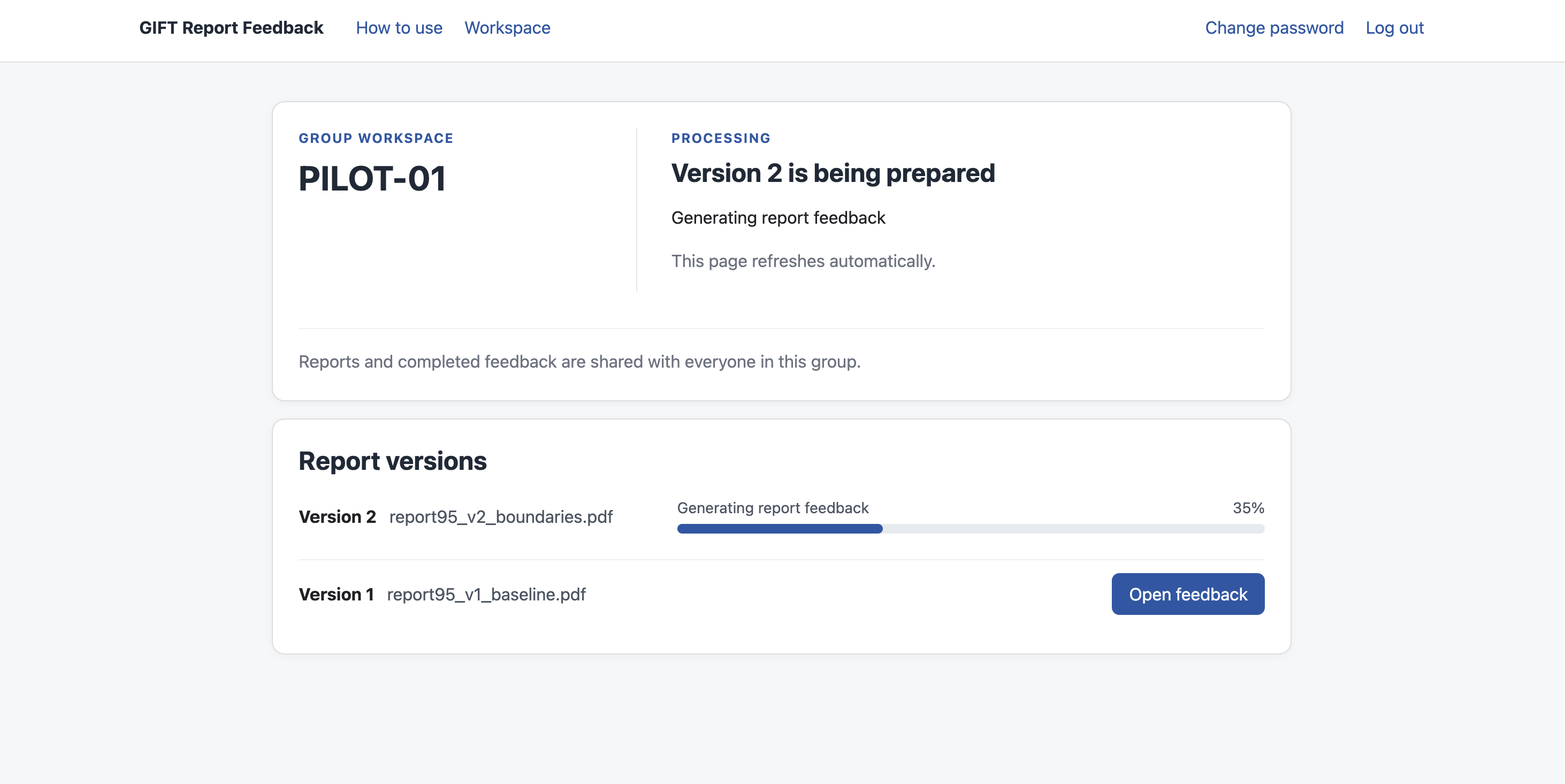 A report version while feedback is being generated
