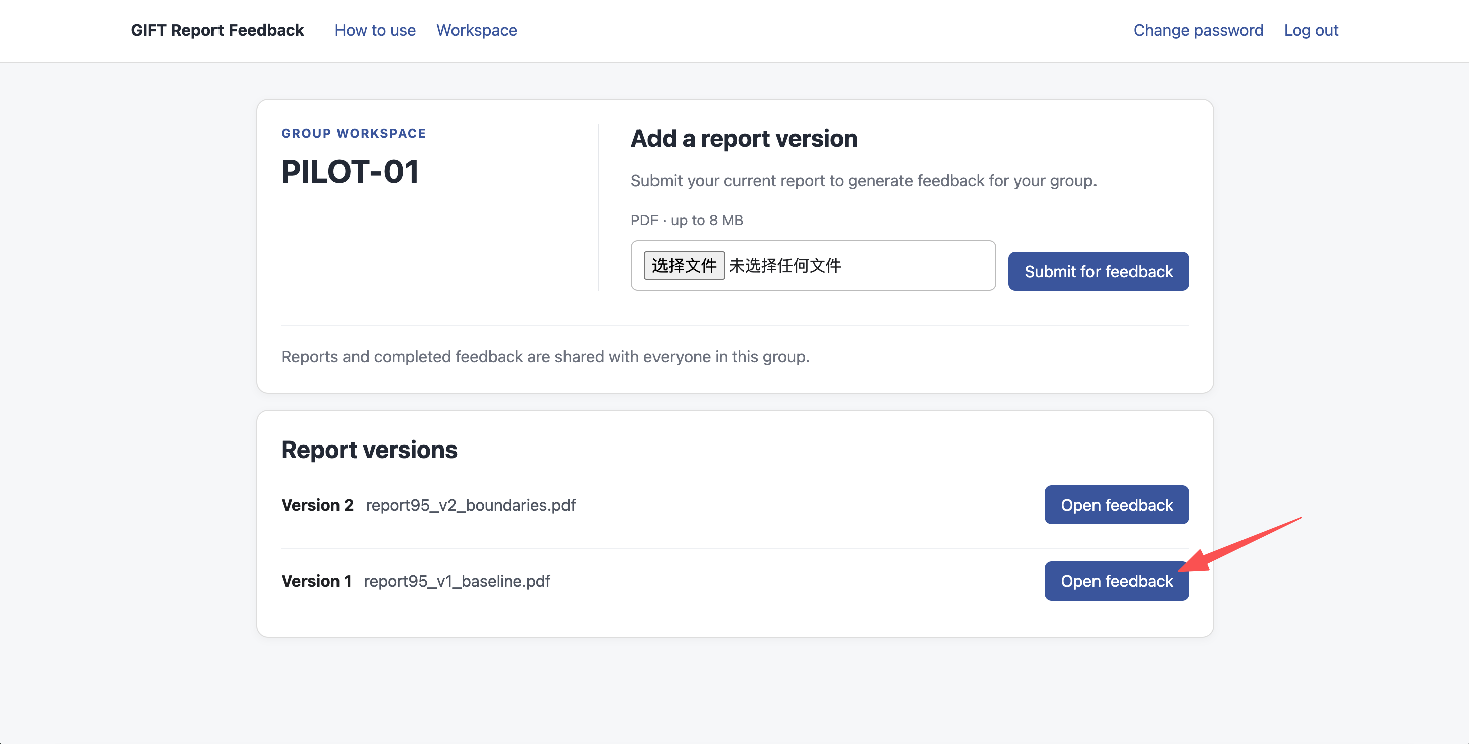 Opening a completed feedback version